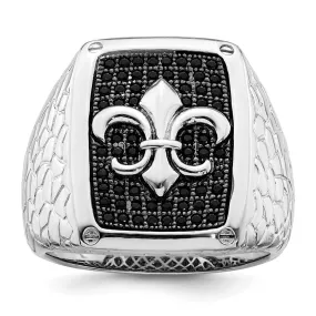 Brilliant Embers Sterling Silver Rhodium-Plated 62 Stone Black Micro Pav CZ Fleur De Lis Men's Ring