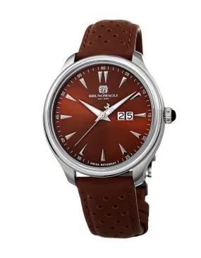 Bruno Magli Mens Luca Stainless Steel Watch- Perforated Band - Brown