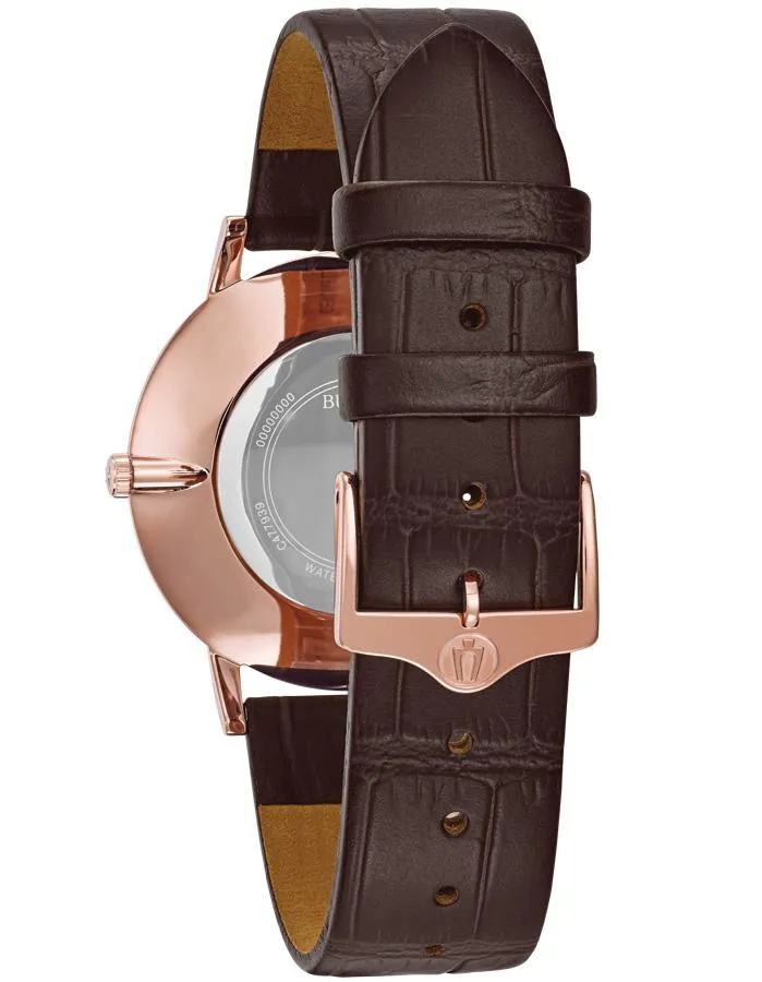 Bulova Mens Thin Classic - Rose Gold-Tone Case - Leather Strap - Grey Dial - 30m