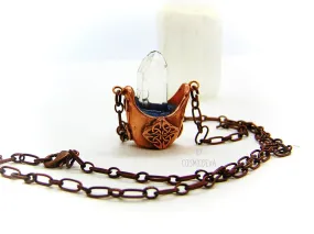 Cauldron Chrystal Quartz Point Pendant, Copper Necklace