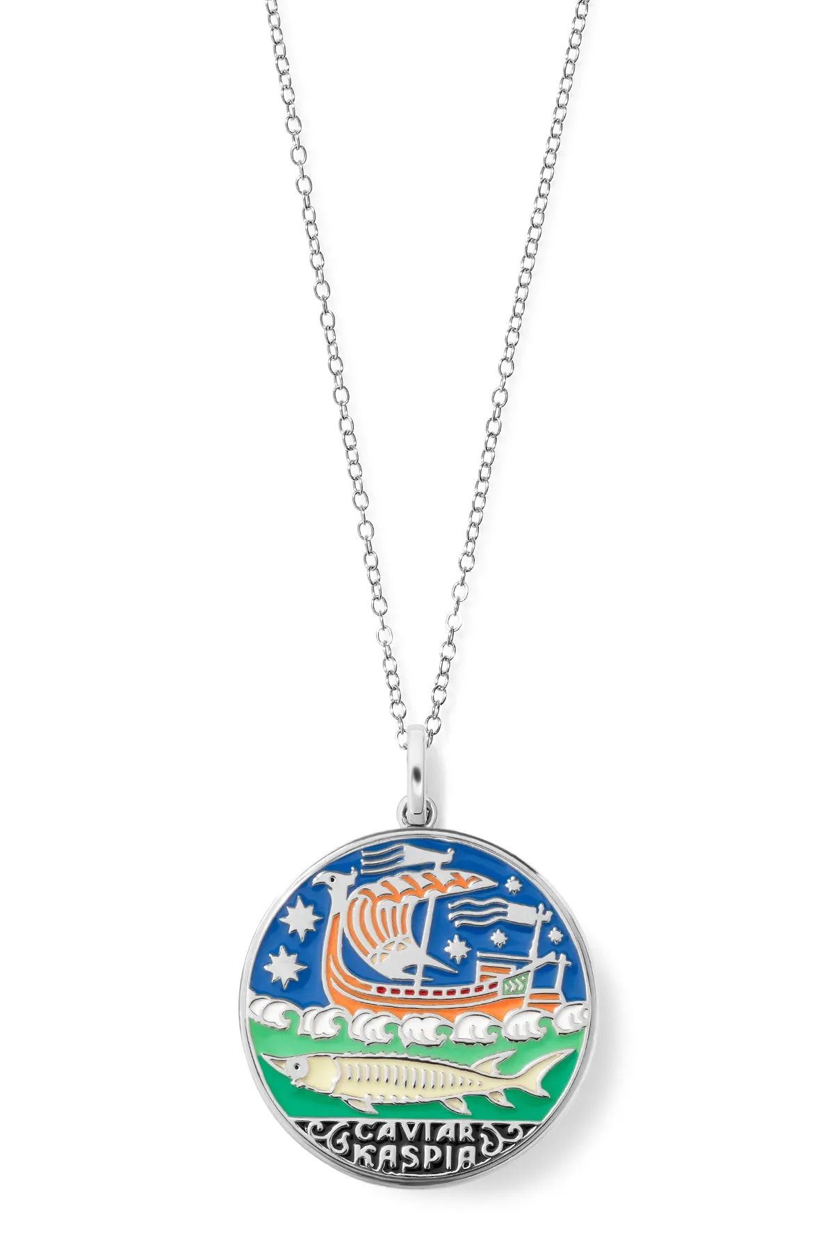 Caviar Kaspia Enamel Pendant in Sterling Silver