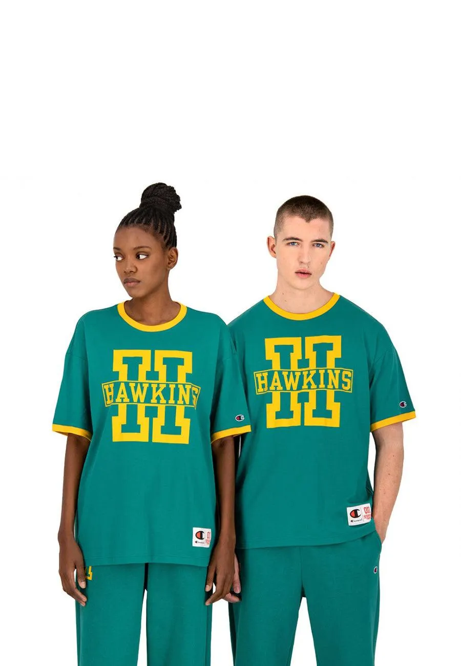 CHAMPION x STRANGER THINGS T-Shirt Hawkins Verde Giallo 217756