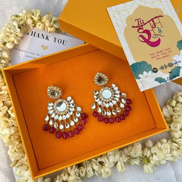 Chandni Statement Earrings -Rani Pink Hued Stone