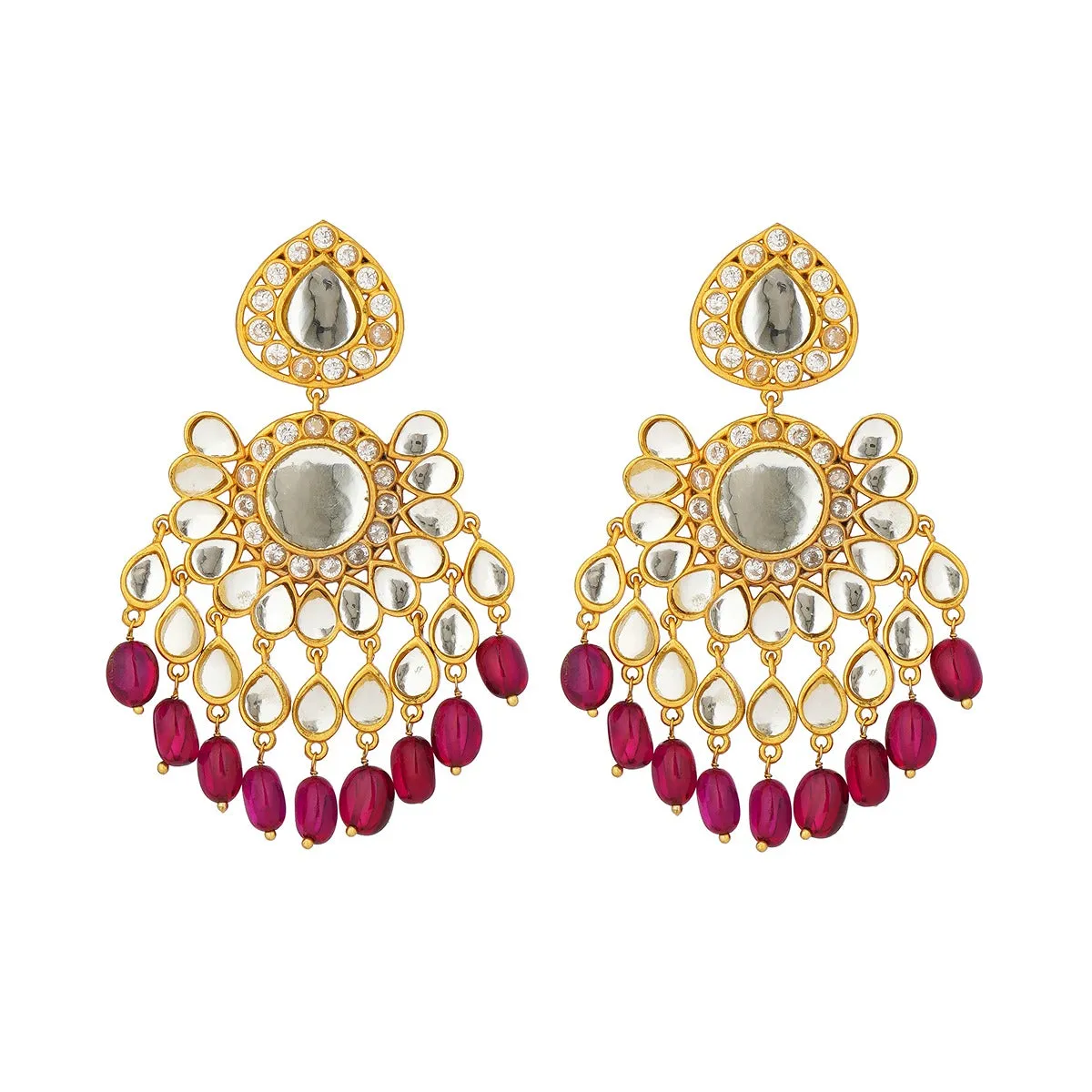 Chandni Statement Earrings -Rani Pink Hued Stone