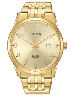 Citizen Mens Quartz Watch - Gold-Tone - Round Dial - Bracelet - Date - 50m