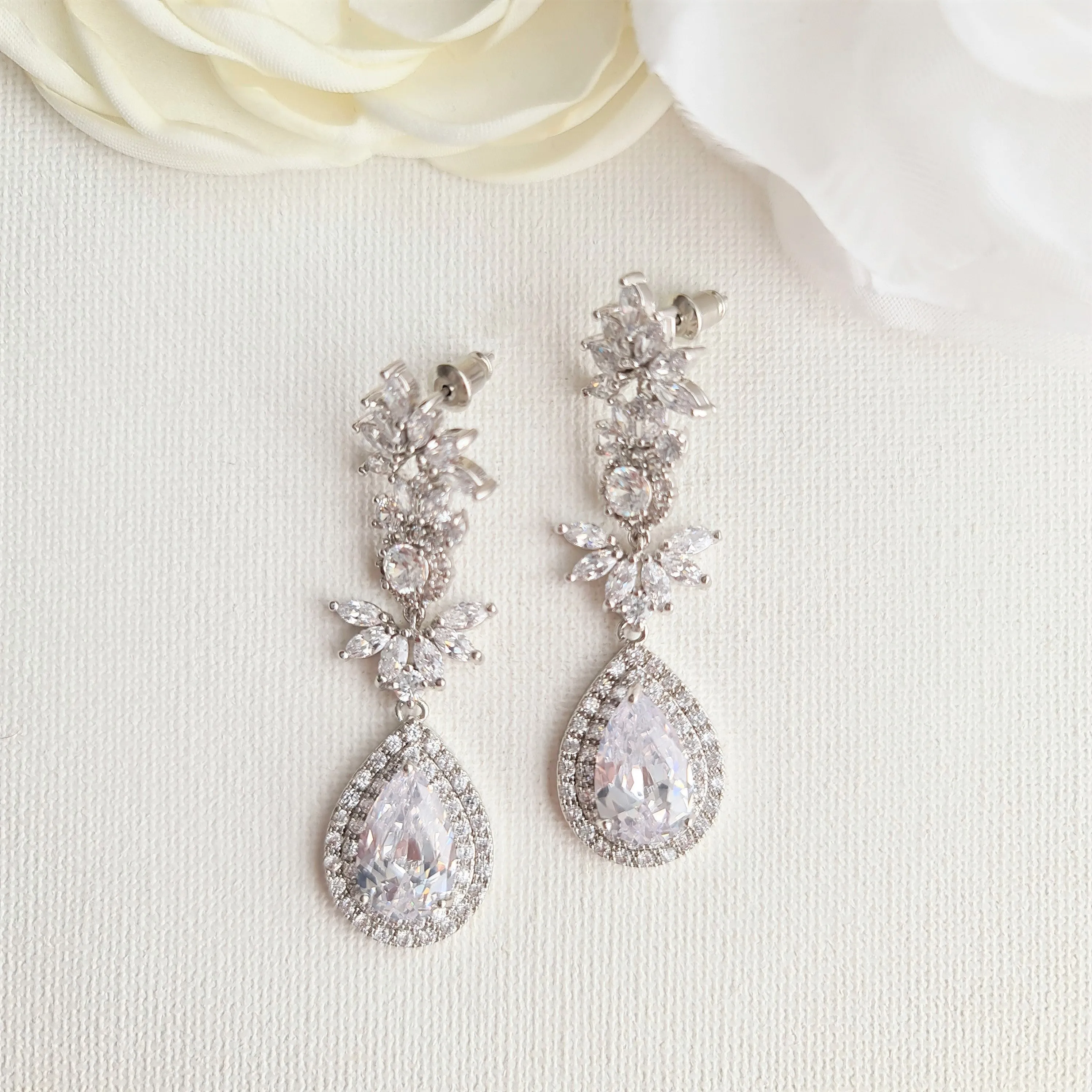 Cubic Zirconia Drop Bridal Earrings- Alya