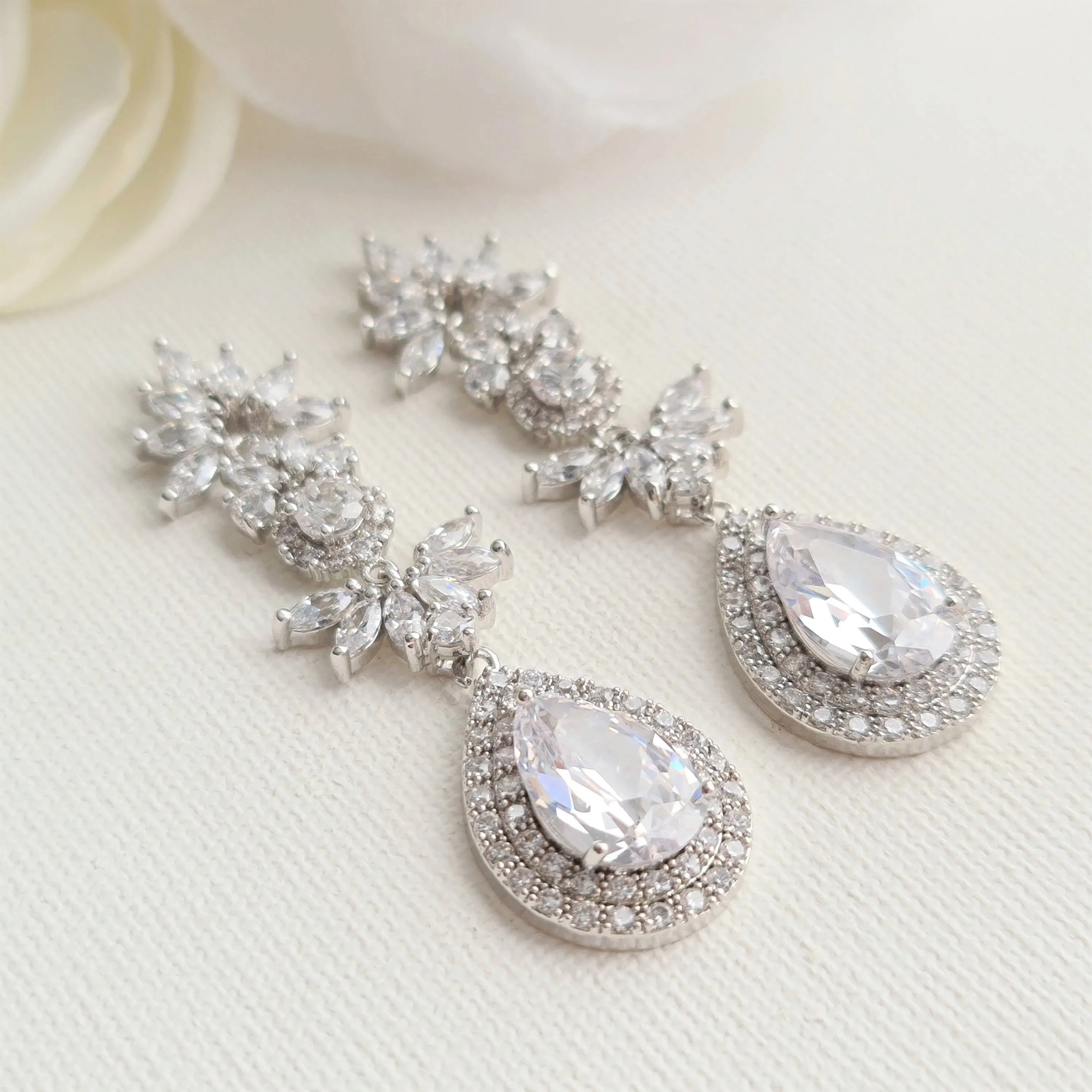 Cubic Zirconia Drop Bridal Earrings- Alya