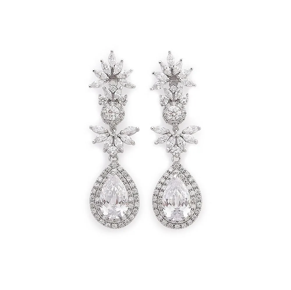 Cubic Zirconia Drop Bridal Earrings- Alya