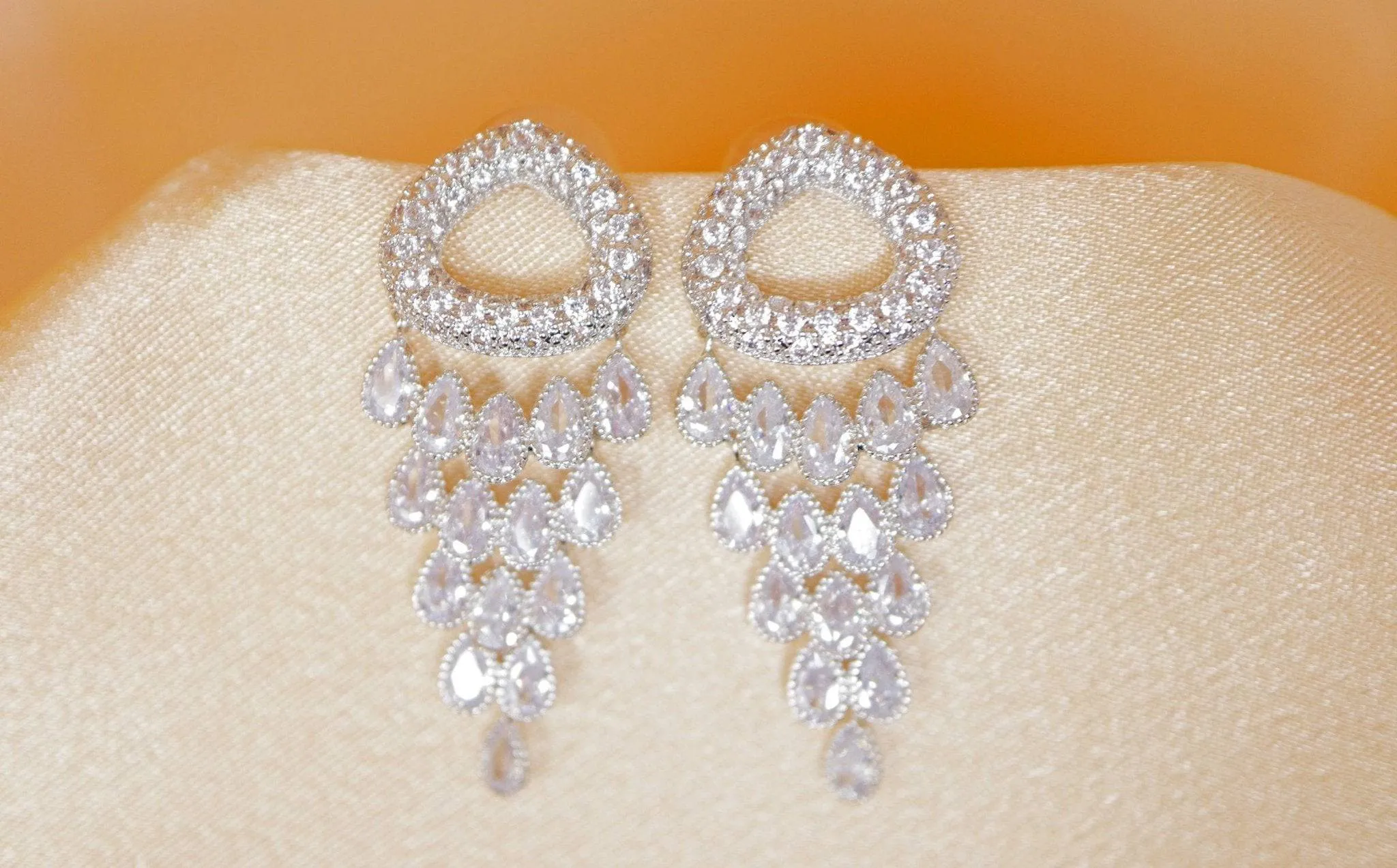 Cubic Zirconia TearDrop Crystal/Diamond Earrings, Long Bridal Jewelry, Bridal Earrings, Crystal Bridal Earrings, Statement Earrings Cz