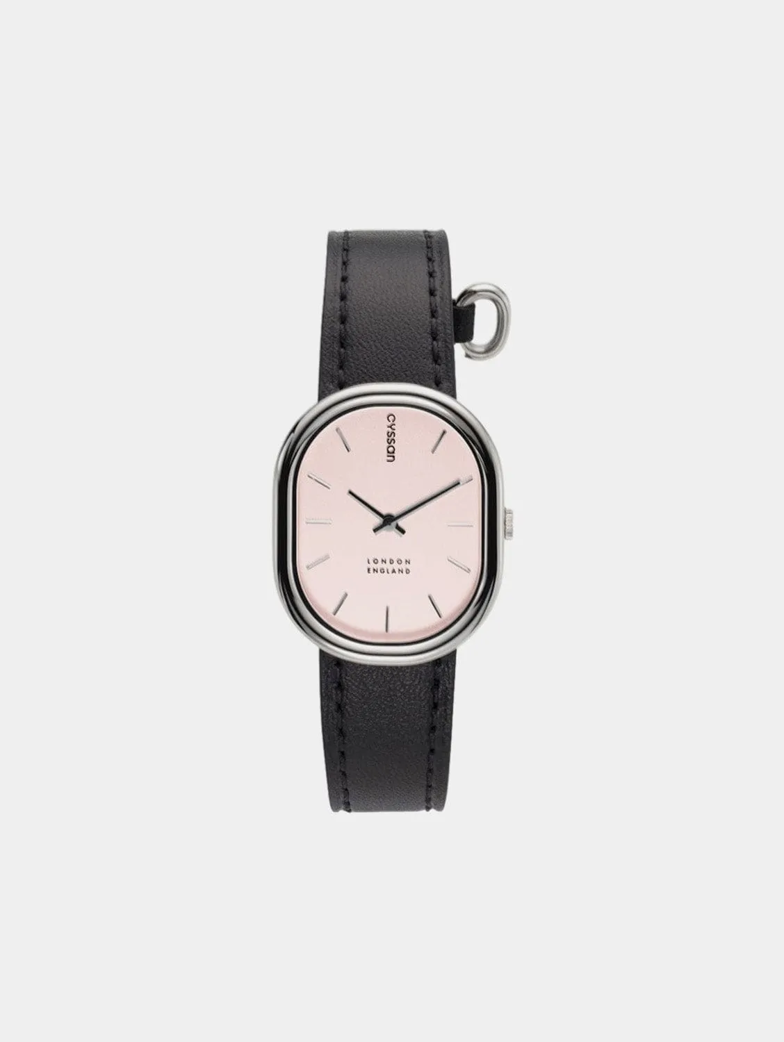 CYS7 Watch with Pink & Silver Dial | Black Vegan Leather Strap