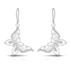 CZ Butterfly Earrings Silver Dangle Earrings