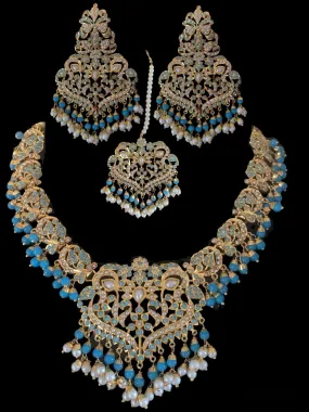 DNS25 Neeli jadau pearl necklace with earrings tika in turquoise (SHIPS IN 4 WEEKS  )