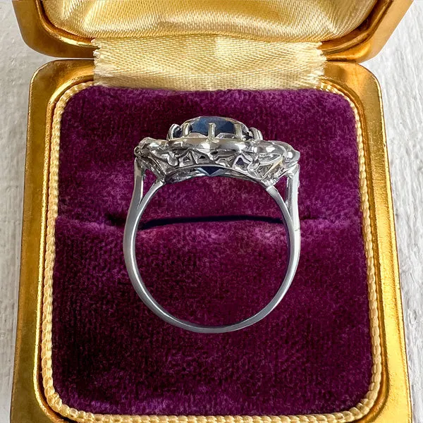 Edwardian Sapphire & Diamond Ring, Cushion 4.59ct.