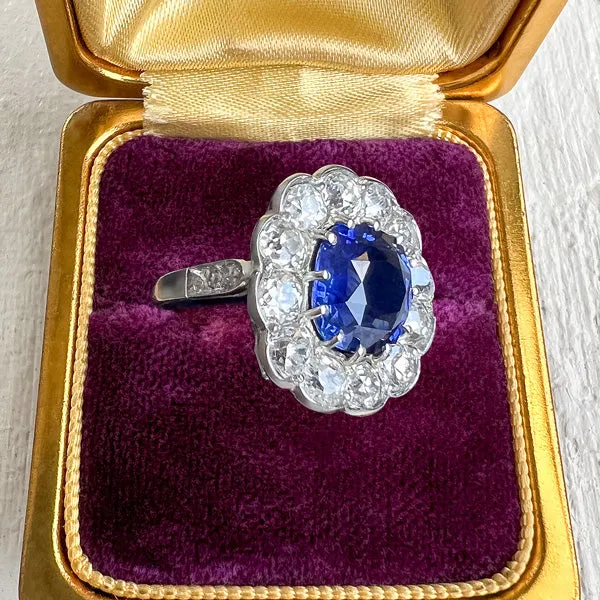 Edwardian Sapphire & Diamond Ring, Cushion 4.59ct.