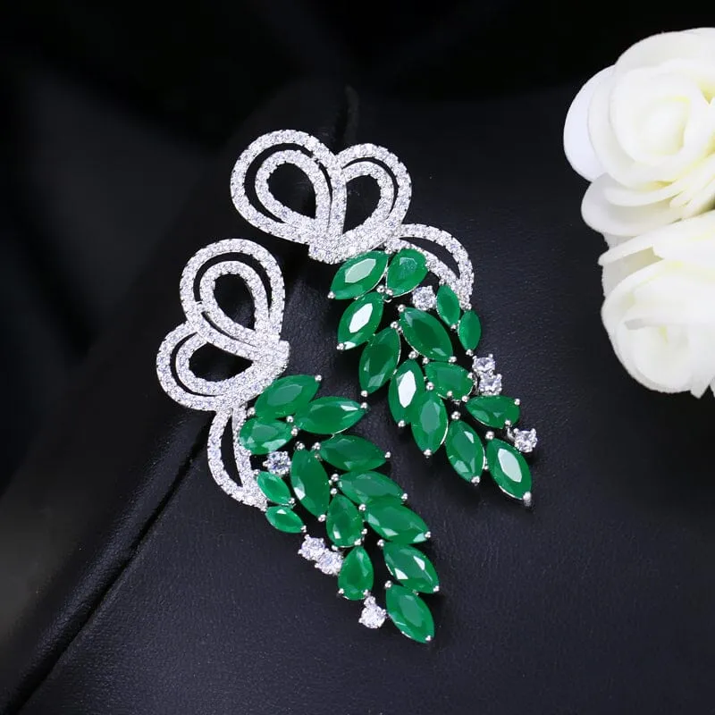 Elegant Leaf Shape Emerald Earrings