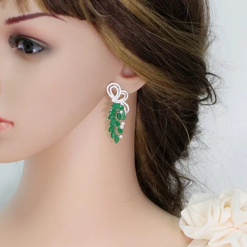 Elegant Leaf Shape Emerald Earrings