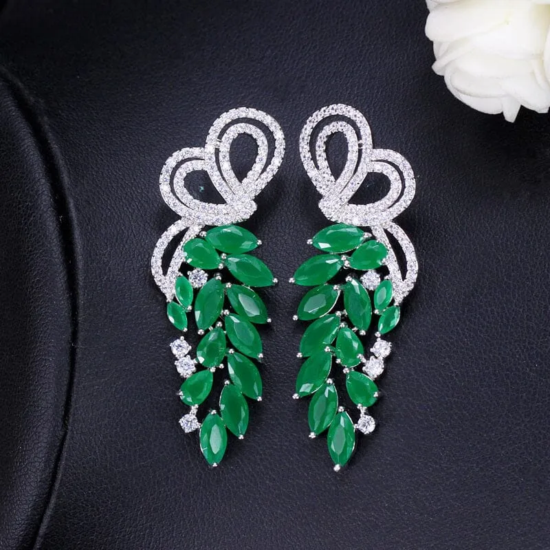 Elegant Leaf Shape Emerald Earrings