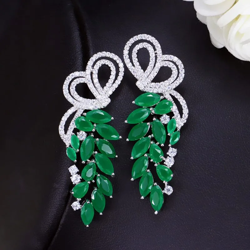 Elegant Leaf Shape Emerald Earrings