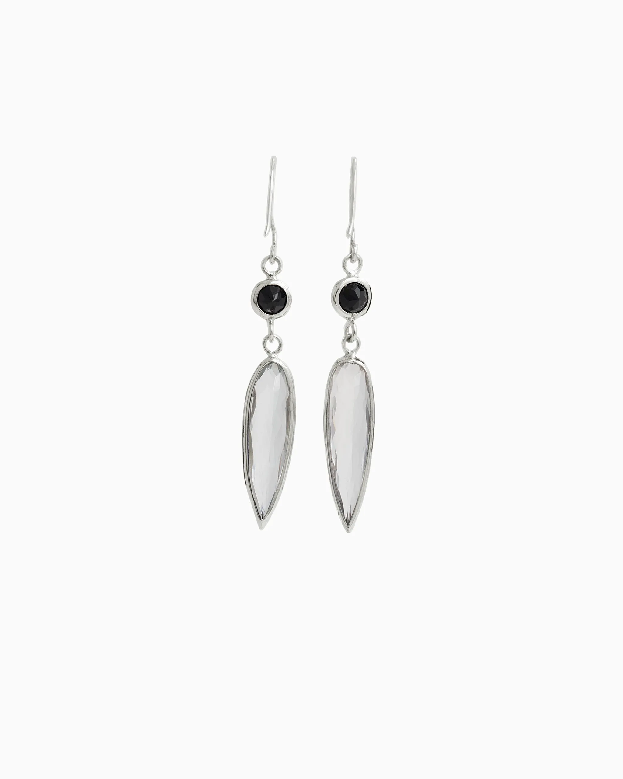 Ellipse Stone Drop Earrings - White Topaz/Black Onyx