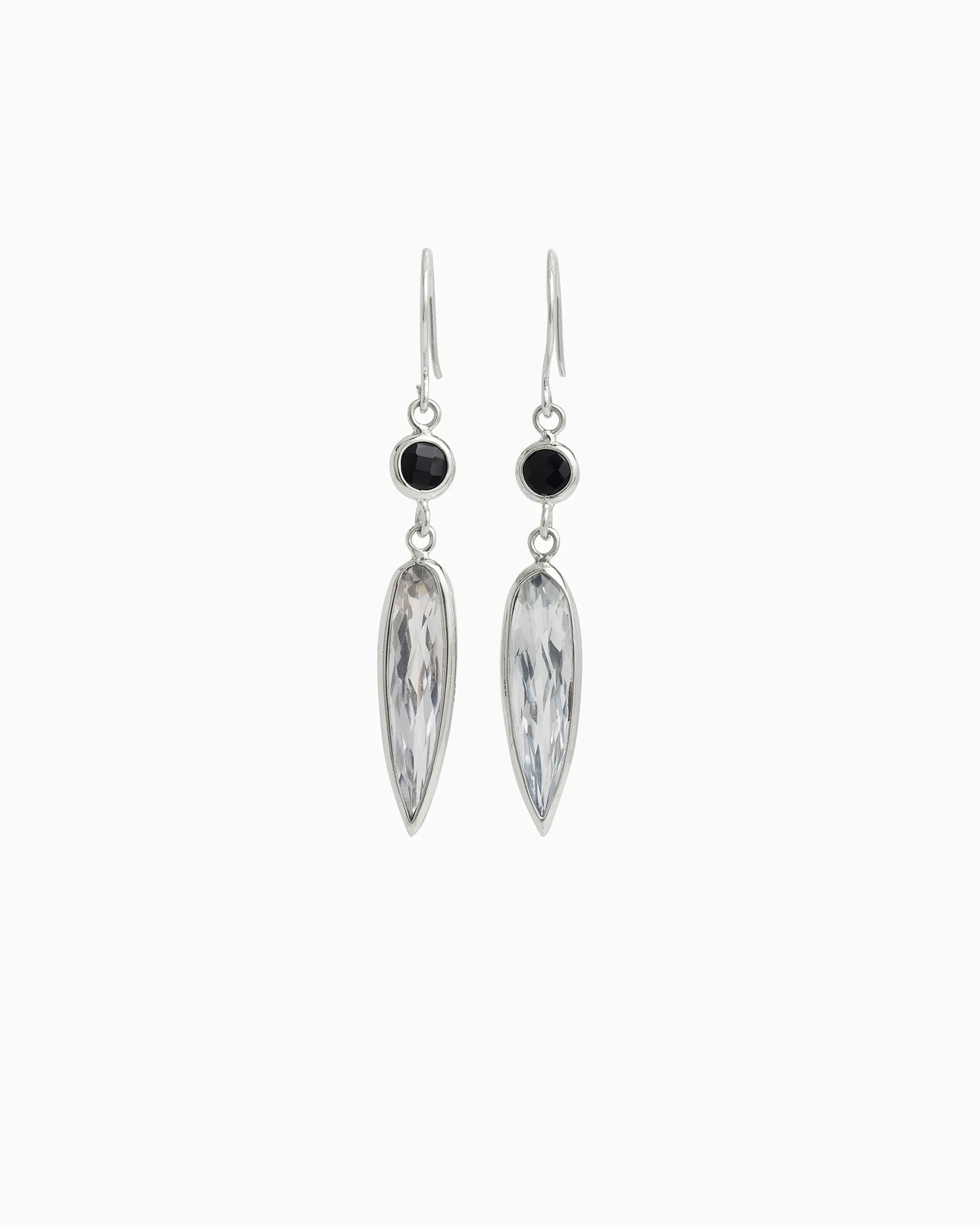 Ellipse Stone Drop Earrings - White Topaz/Black Onyx