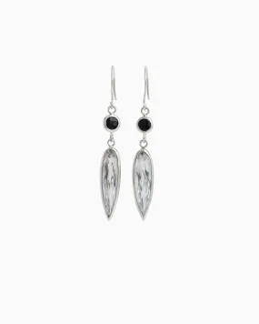 Ellipse Stone Drop Earrings - White Topaz/Black Onyx