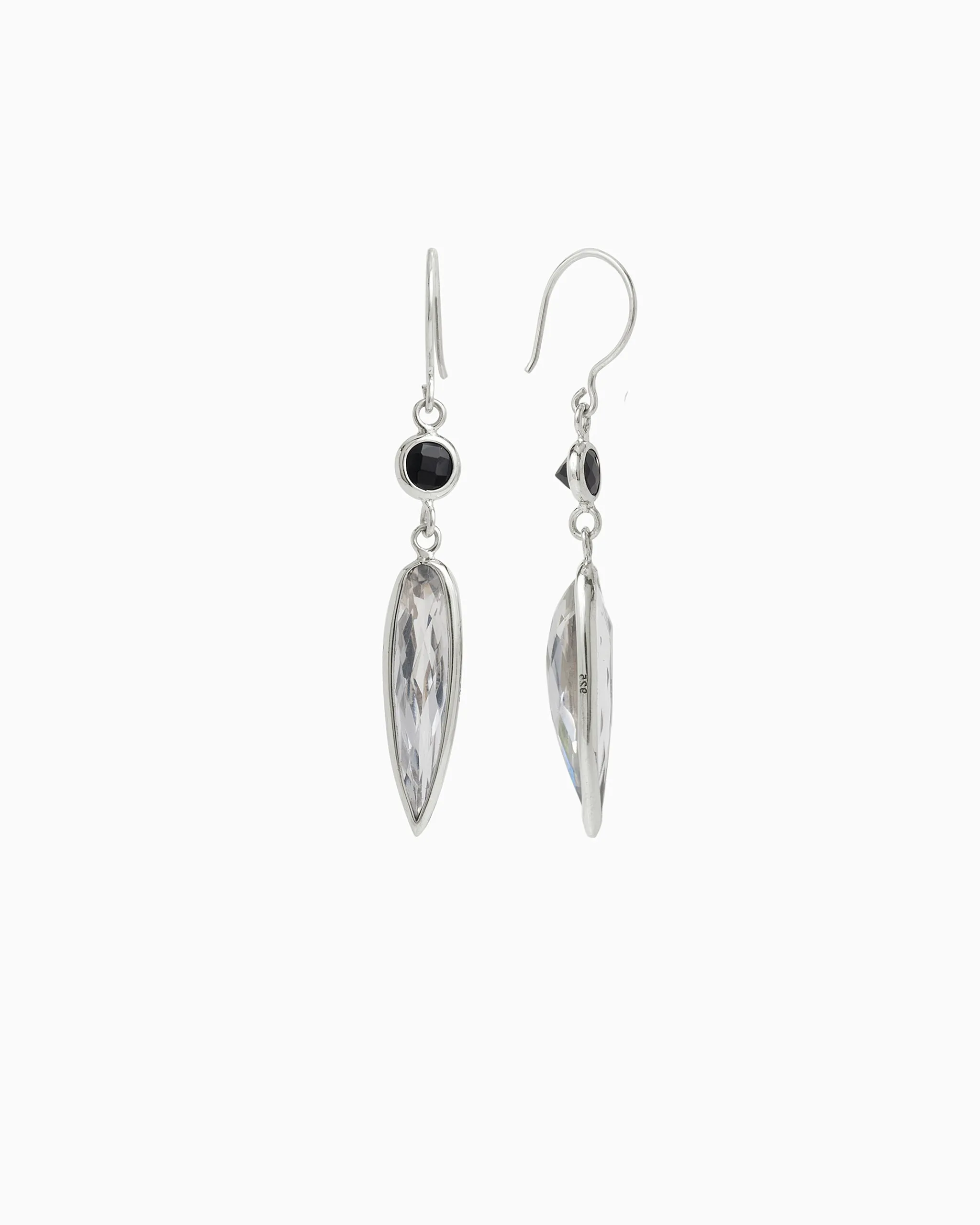 Ellipse Stone Drop Earrings - White Topaz/Black Onyx