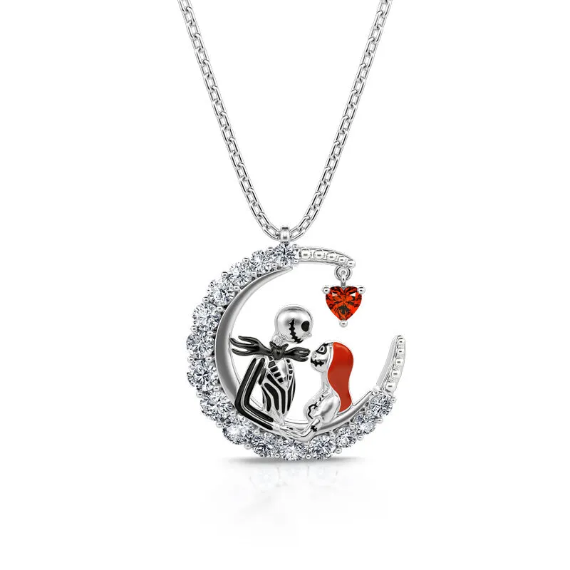 Everlasting Love Skull Couple Heart Cut Necklace