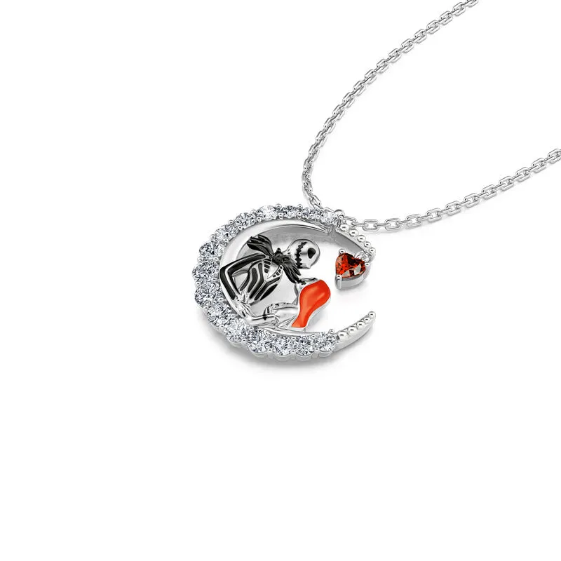 Everlasting Love Skull Couple Heart Cut Necklace