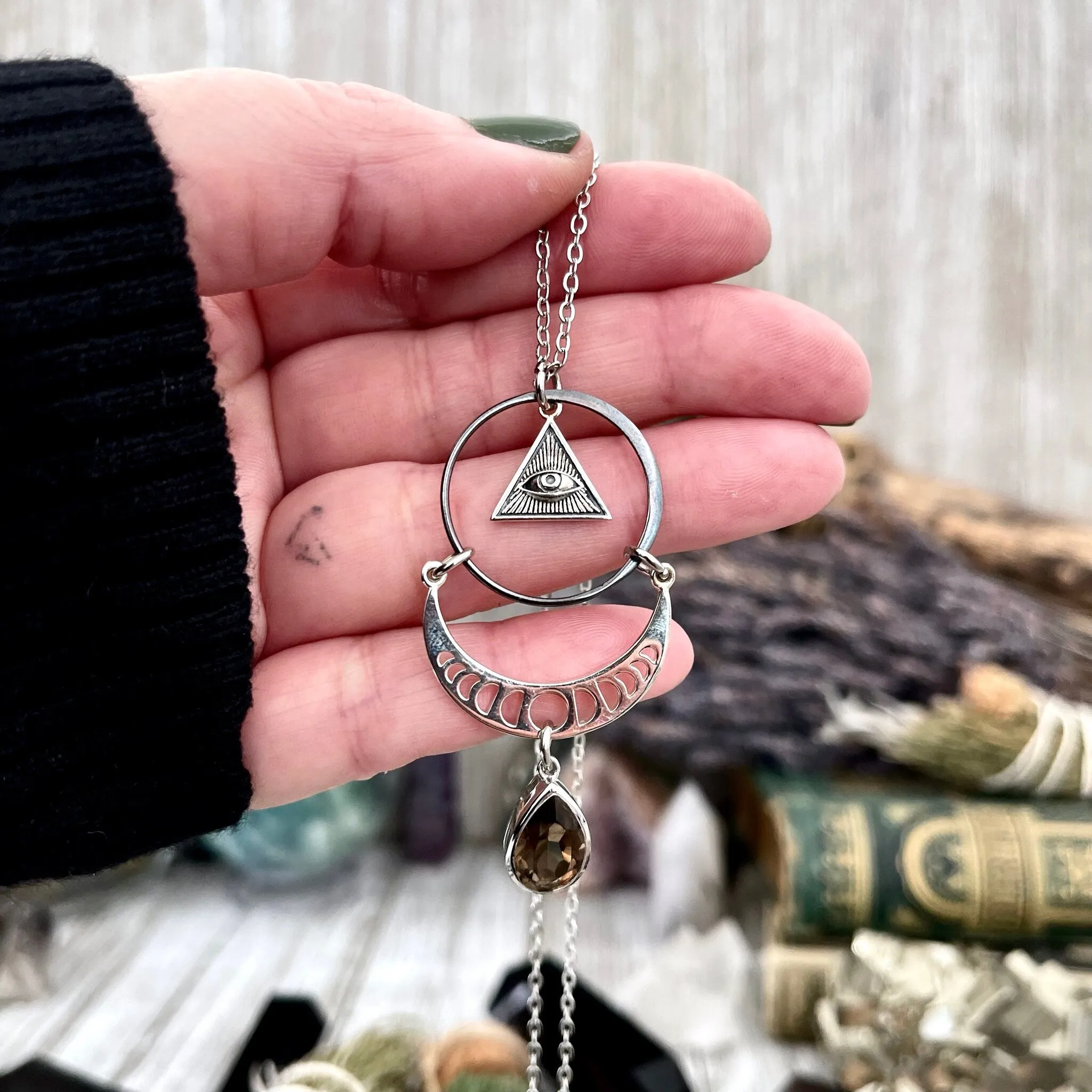 Eye and Moon Phases Talisman Necklace / Talisman Collection-Sterling Silver