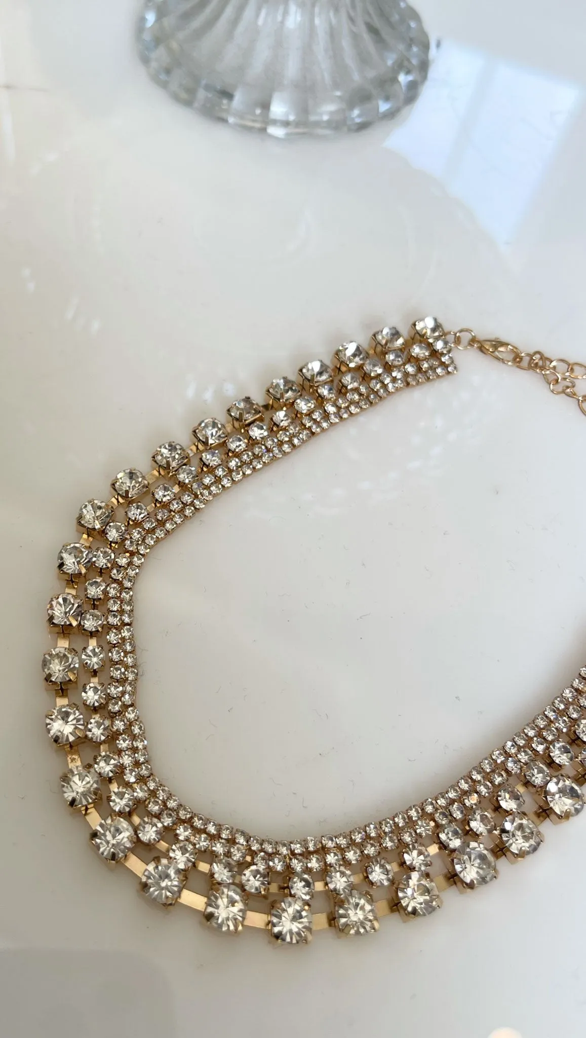 Four Layer Crystal Choker - Gold