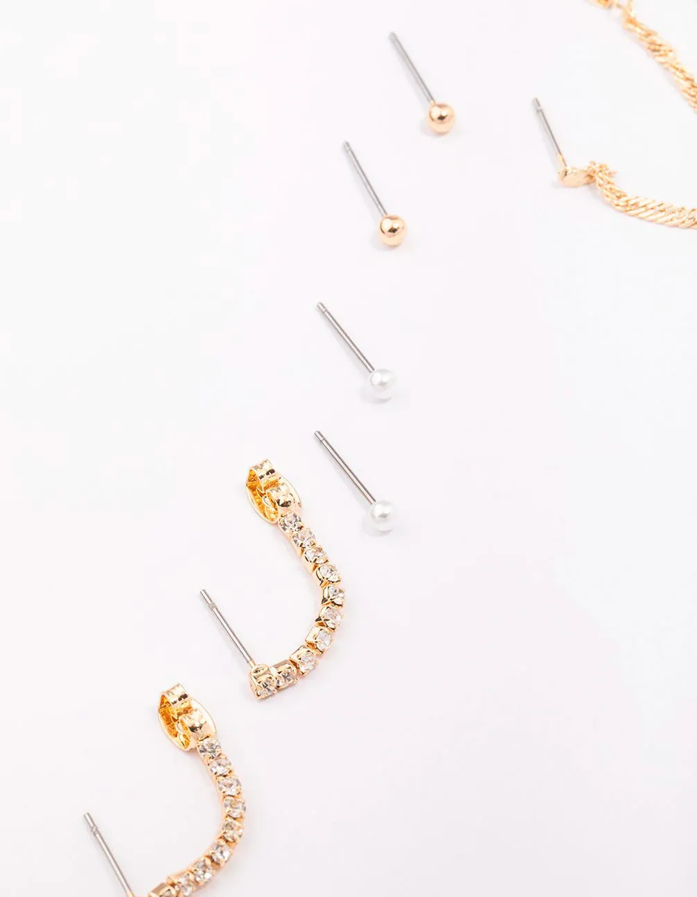 Gold Mixed Chain & Drop Earring 4-Pack