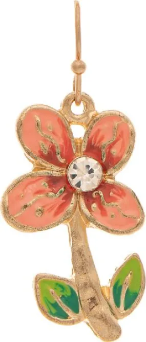 Gold Peach Enamel Flower Earrings