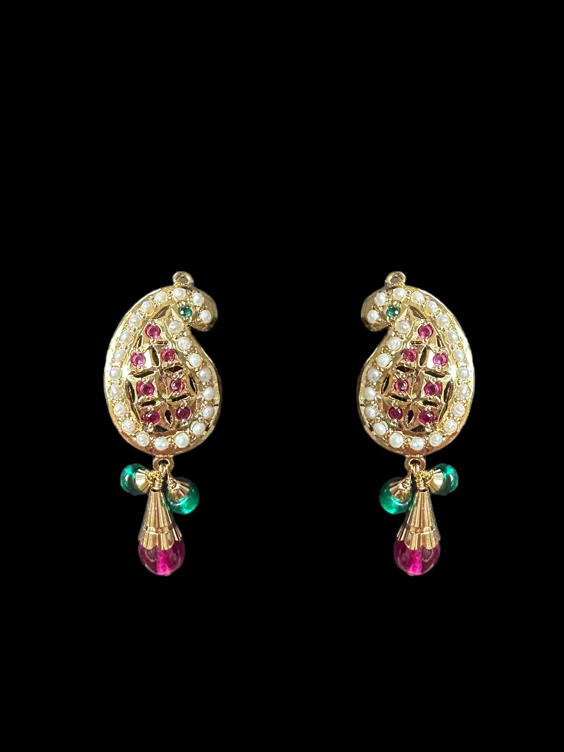 Gold plated jadau silver pendant set in ruby emeralds   ( READY TO SHIP )