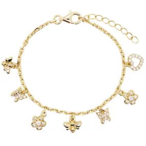 Gold Plated Paperclip Bracelet with many Hanging Charms