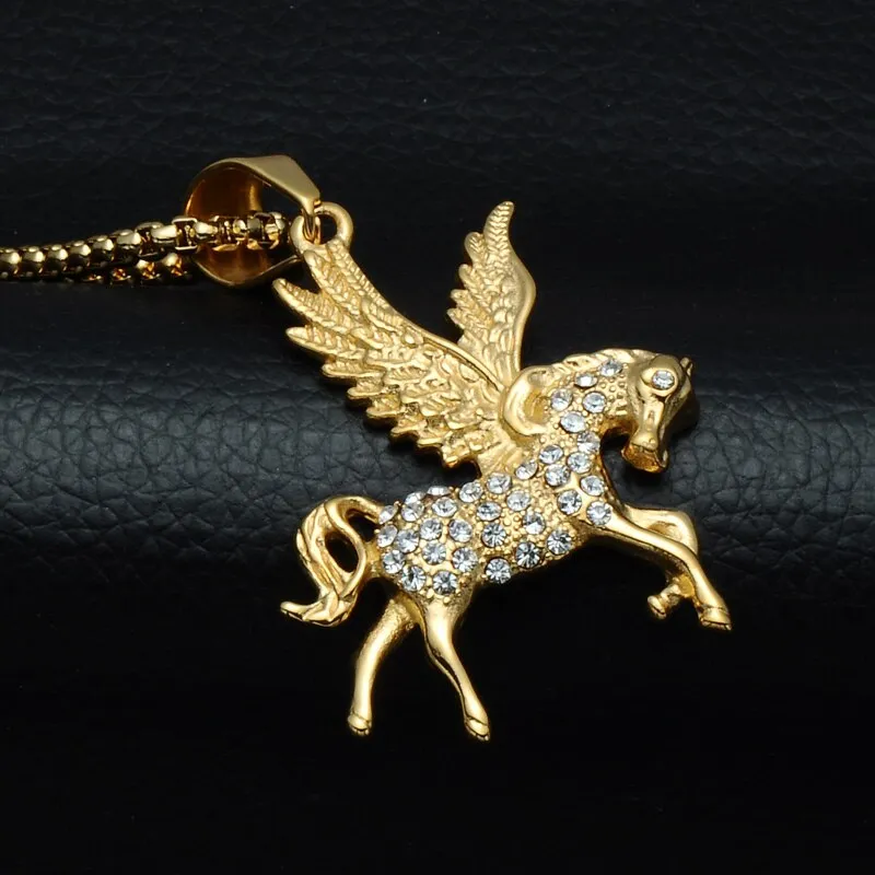 Gold-Plated Pegasus 316L Stainless Steel Hip-hop Pendant Necklace