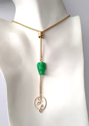 Green Jade Angel with Round Trellis Charm Slider Necklace