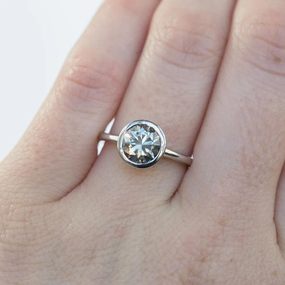 Grey Moissanite White Gold Bezel Set Solitaire Ring