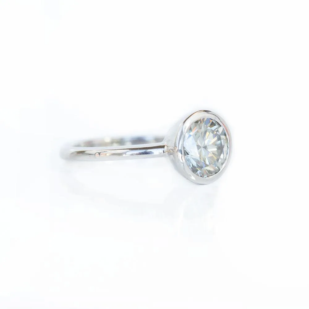 Grey Moissanite White Gold Bezel Set Solitaire Ring