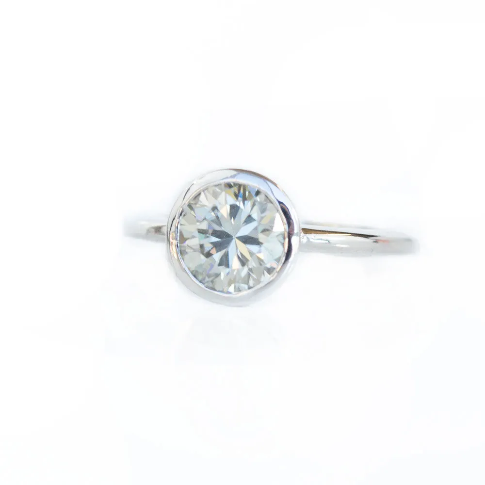 Grey Moissanite White Gold Bezel Set Solitaire Ring