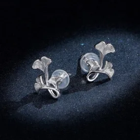 GZ239 - Ginkgo Leaf Stud Earrings - 925 Sterling Silver Charm Jewelry