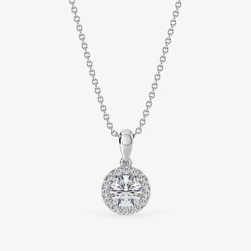 Halo Diamond Pendant Necklace 18K & 14K White Gold