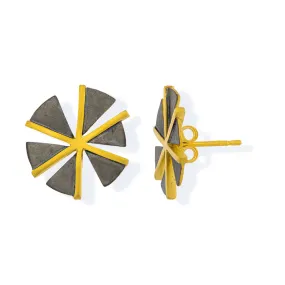 Handmade Gold & Black Plated Silver Stud Earrings Windmills