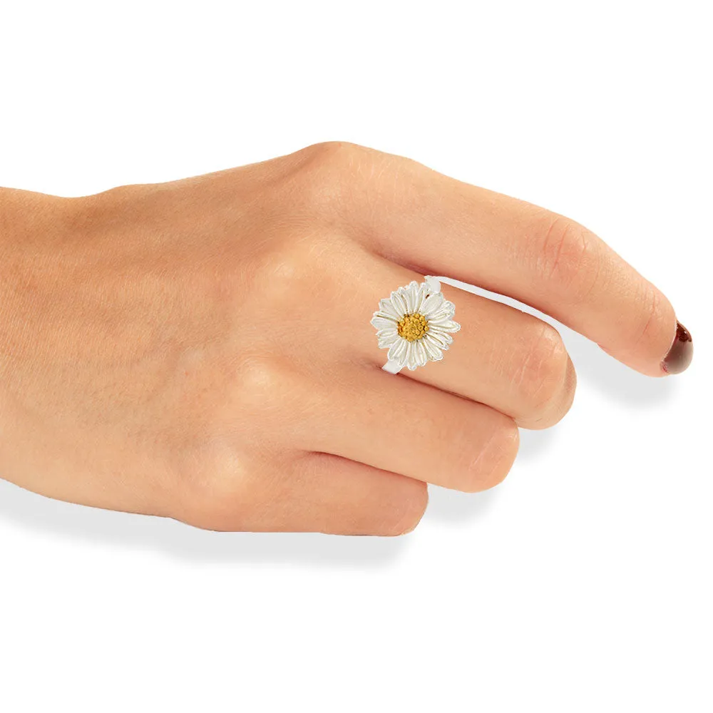 Handmade Gold Silver Field Daisy Hammered Ring