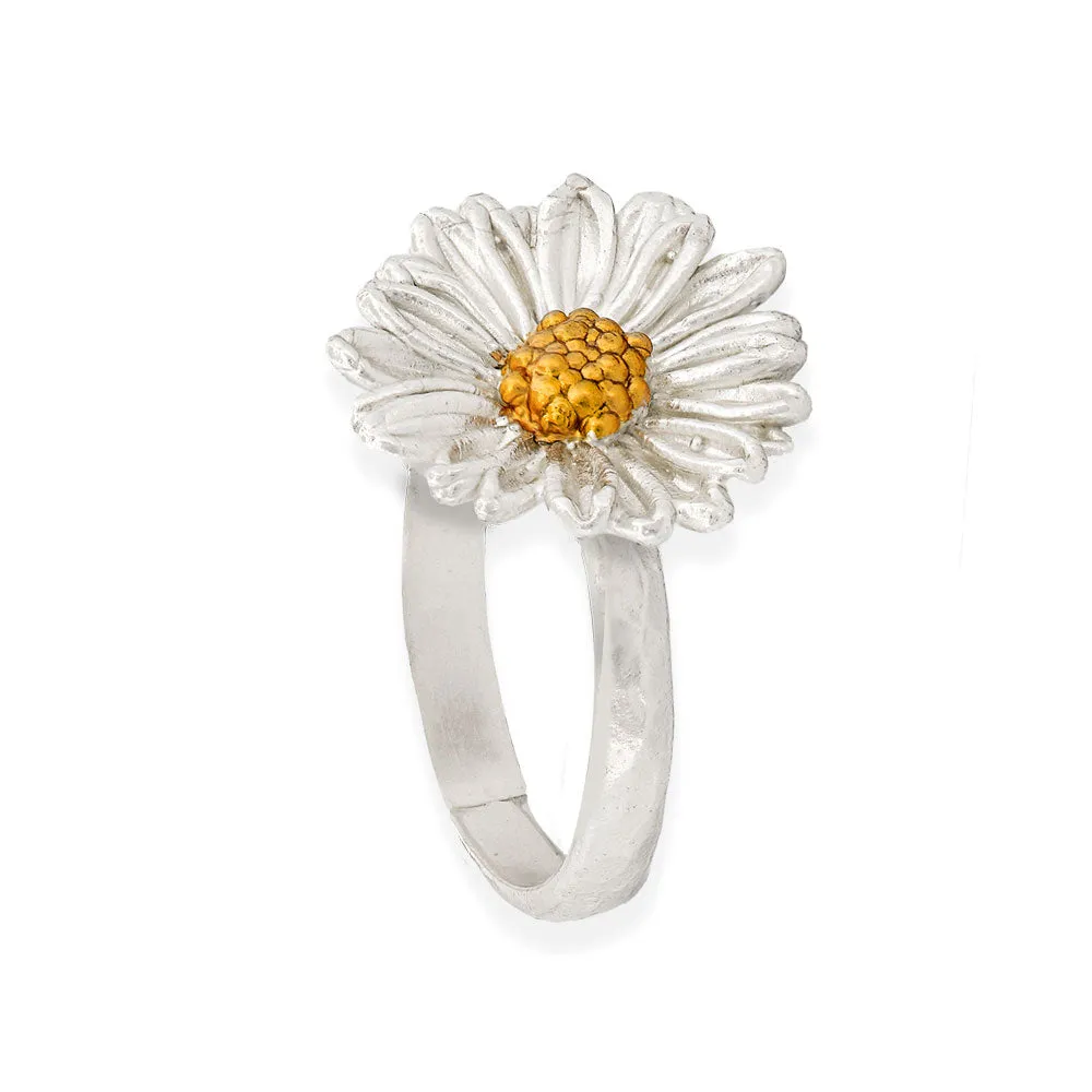 Handmade Gold Silver Field Daisy Hammered Ring