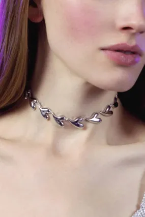 heart choker in silver