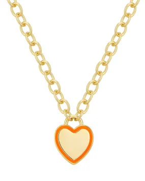 Heart Pendant Necklace- Neon Orange- Gold