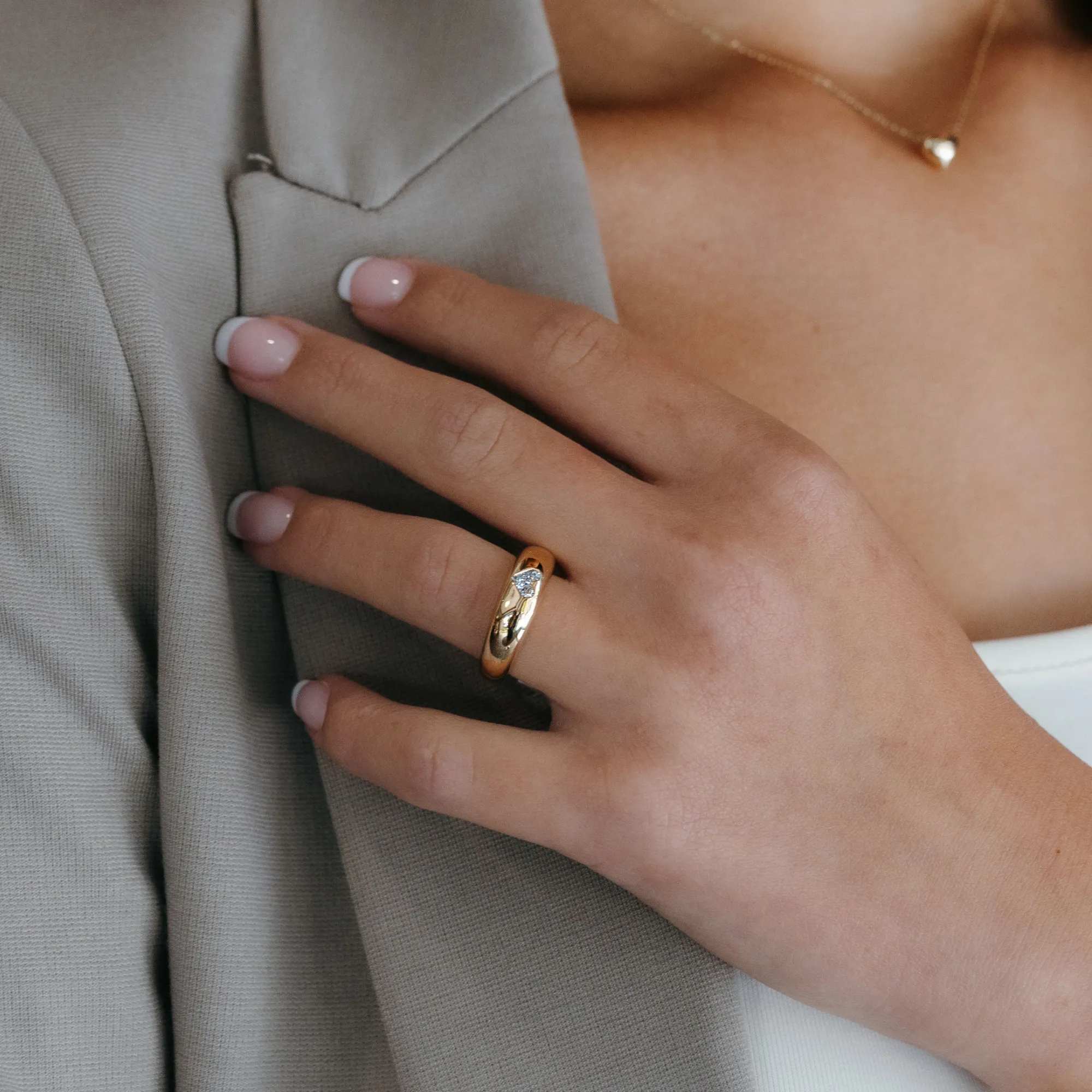 Heart Shaped Diamond Dome Ring