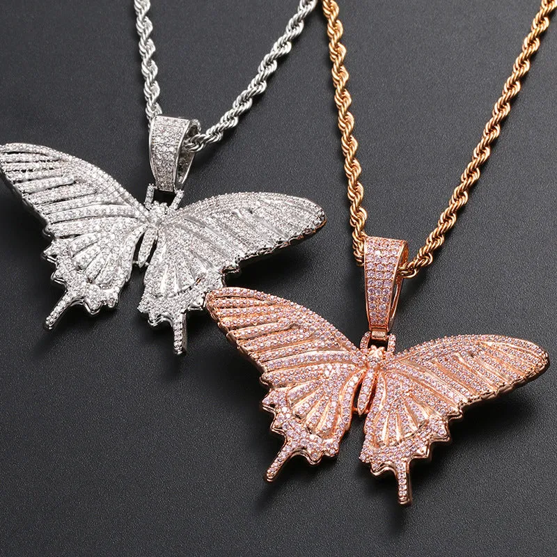 Hip Hop Micro-set Zircon Large Butterfly Pendant