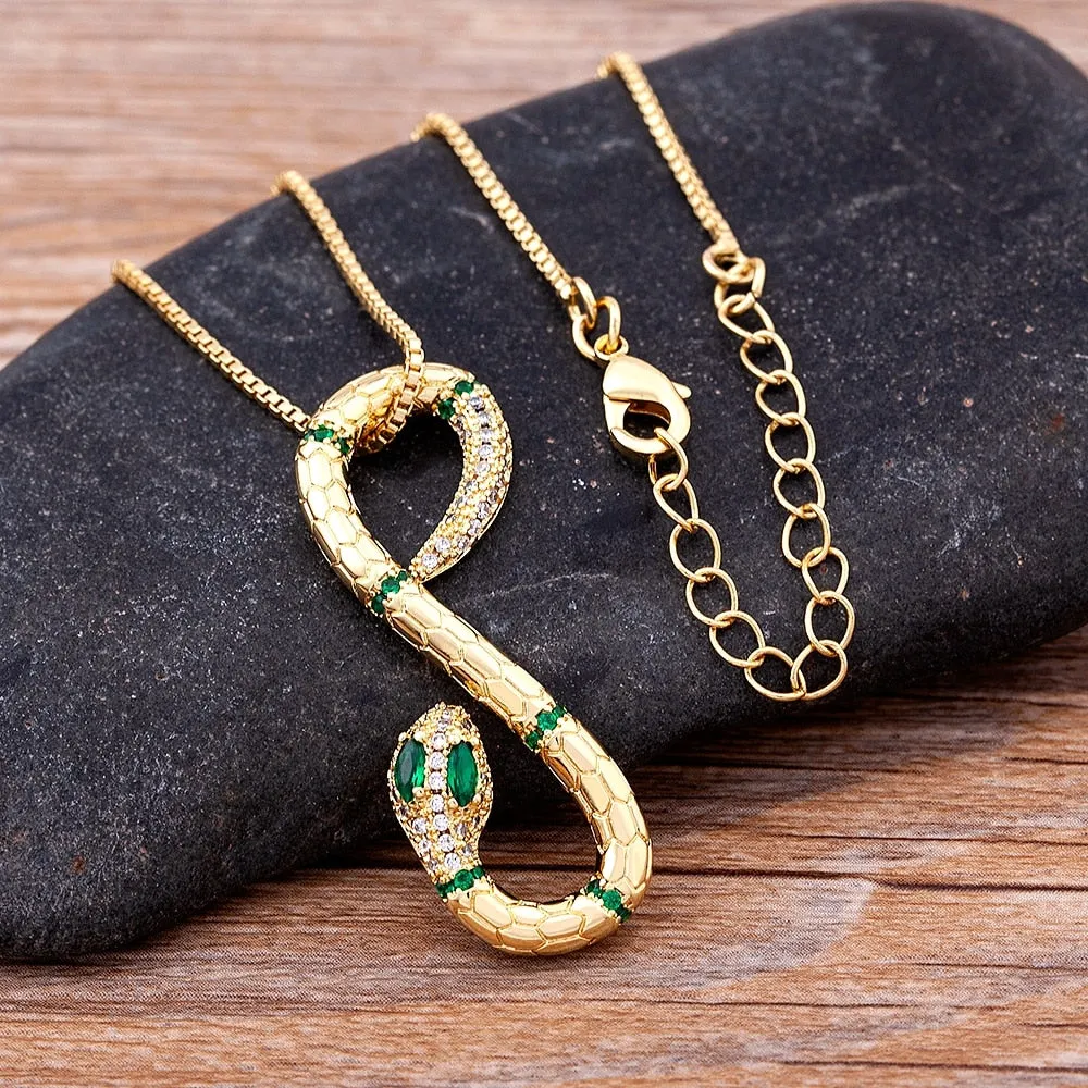 Infinity Snake Pendant Created Emerald Eyes