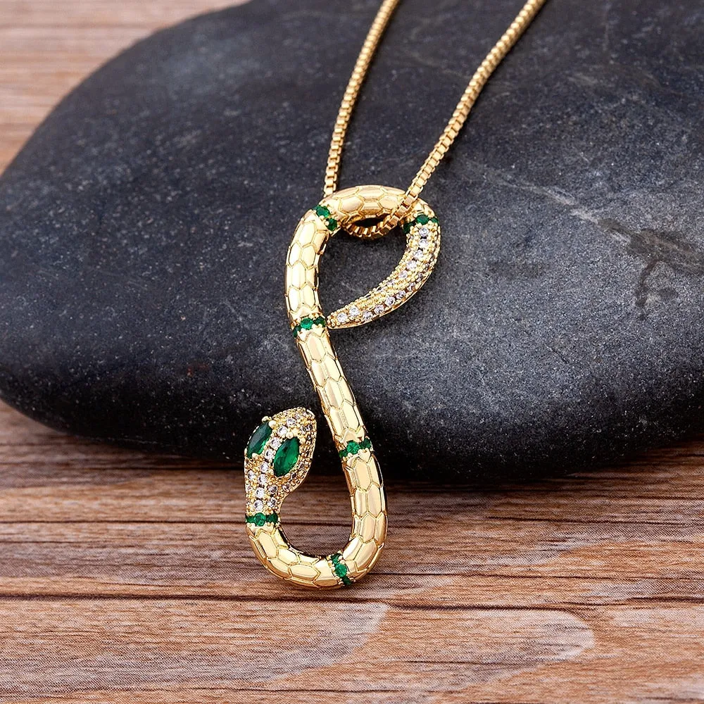 Infinity Snake Pendant Created Emerald Eyes